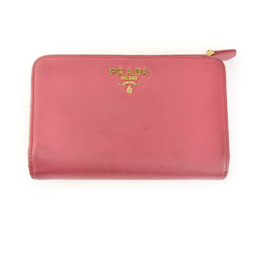 PRADA Peony Pink Saffiano Leather & Logo Wallet ns